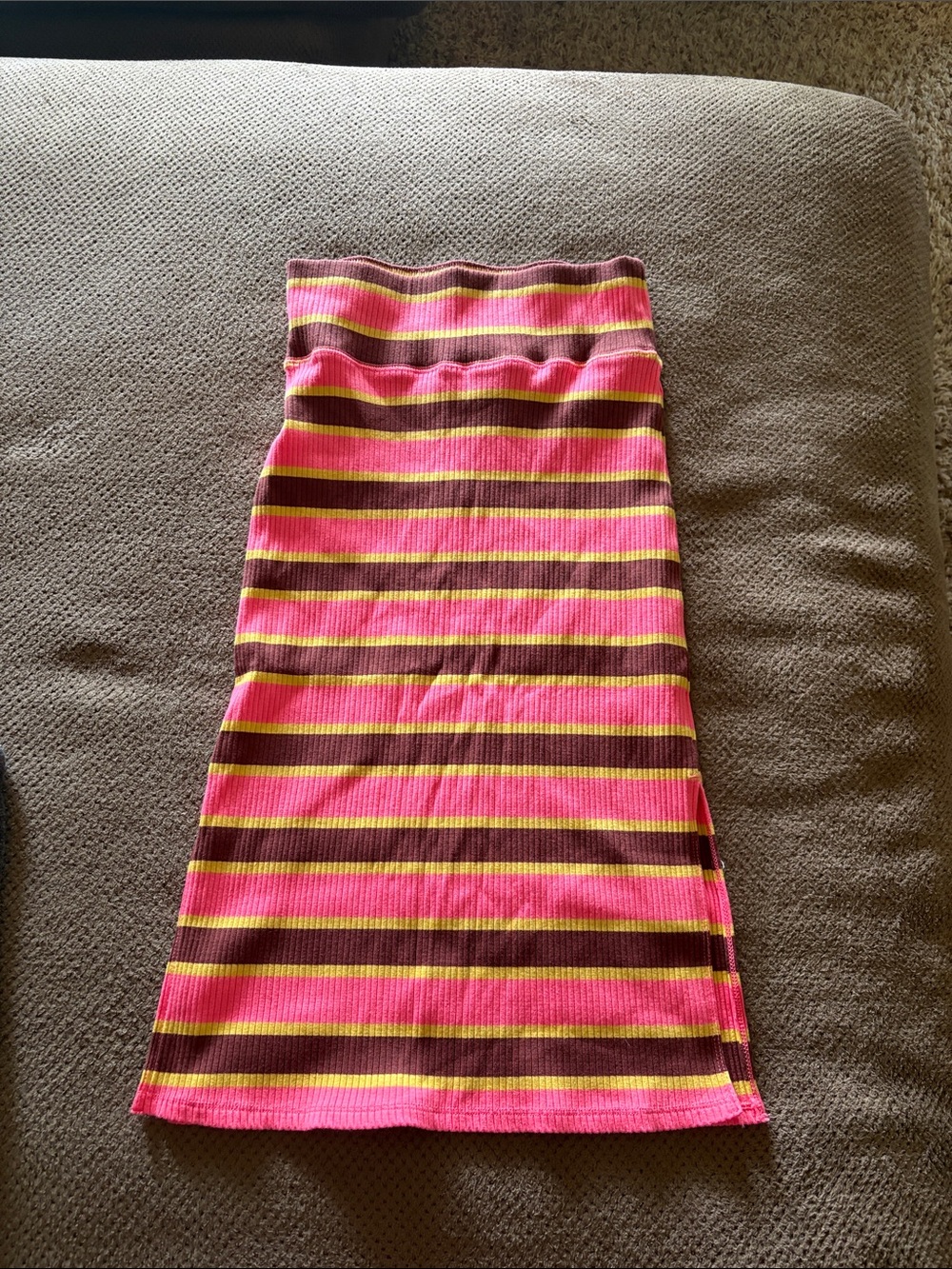 Striped Pink and Brown Knit Pencil Skirt